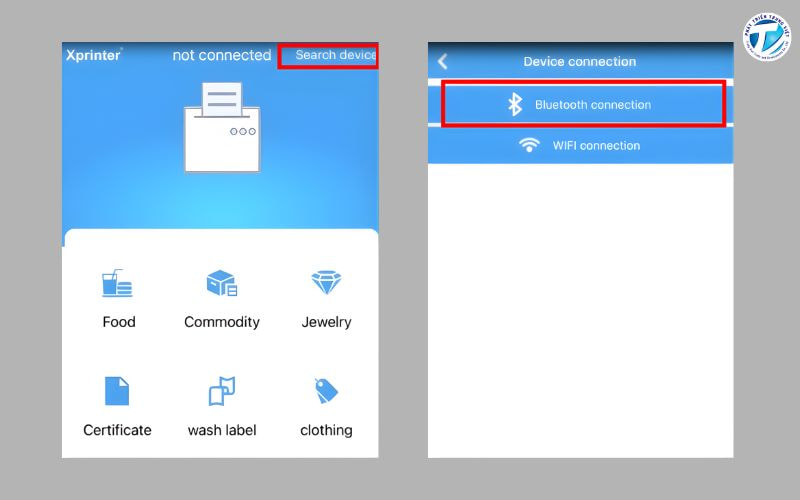 Bật Bluetooth-WiFi trên điện thoại và tìm thiết bị Xprinter